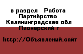  в раздел : Работа » Партнёрство . Калининградская обл.,Пионерский г.